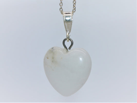 Sterling Silver Natural White Quartz 16mm Love Heart Pendant & Necklace
