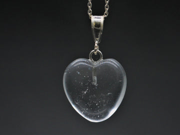 Sterling Silver Natural Clear Quartz 16mm Love Heart Pendant & Necklace
