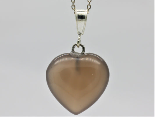 Sterling Silver Natural Grey Agate 16mm Love Heart Pendant & Necklace