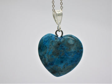 Sterling Silver Natural Blue Agate 20mm Love Heart Pendant & Necklace