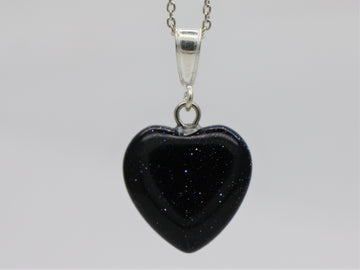 Sterling Silver Glitter Blue Goldstone 16mm Love Heart Pendant & Necklace