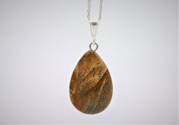 BJC® Sterling Silver Natural Picture Jasper Teardrop Pear Drop Pendant & Necklace