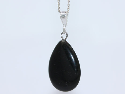 BJC® Sterling Silver Natural Black Onyx Teardrop Pear Drop Pendant & Necklace