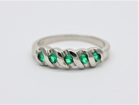 Sterling Silver 925 Emerald Round Brilliant Cut Eternity Ring Size M