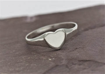 Sterling Silver Handmade Heart Signet Ring In Sizes C - Y