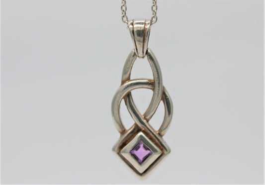 Solid Sterling Silver Celtic Style Amethyst Drop Princess Pendant With Optional Silver Necklace