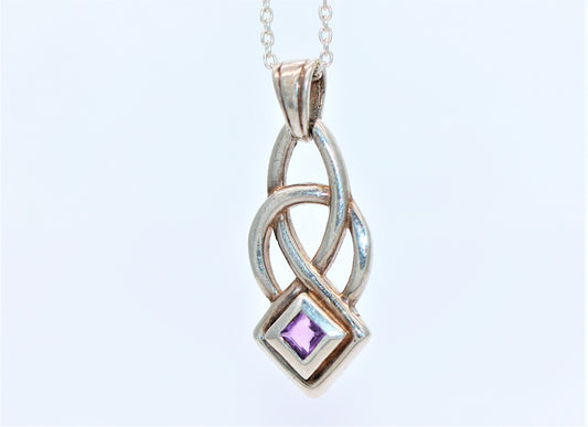 Solid Sterling Silver Celtic Style Amethyst Drop Princess Pendant With Optional Silver Necklace