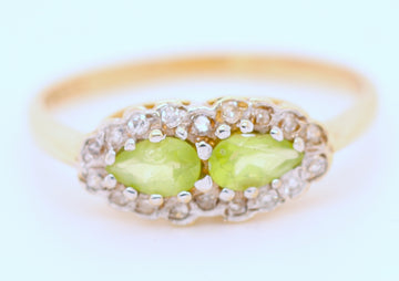 BJC® 9ct Yellow Gold Peridot & Diamond Cluster Size L Engagement Dress Ring R139