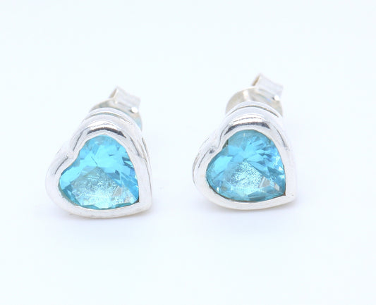 BJC® Sterling Silver 925 Blue Topaz Love Heart Stud Earrings 2.00ct Studs