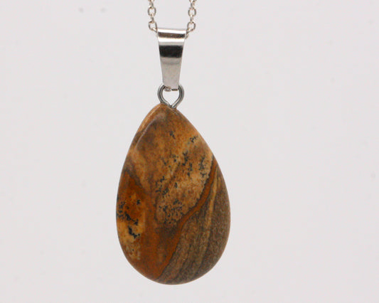 BJC® Sterling Silver Natural Picture Jasper Teardrop Pear Drop Pendant & Necklace