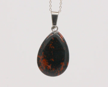 BJC® Sterling Silver Natural Mahogany Obsidian Teardrop Pear Drop Pendant & Necklace
