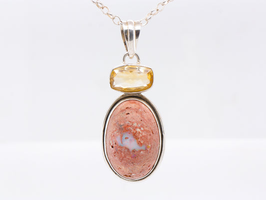 Sterling Silver Natural Australian Boulder Opal & Citrine Large Pendant & Optional Necklace