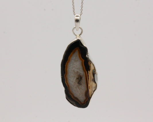 BJC® Sterling Silver Black Agate Druzy Druzzy Geode Quartz Pendant & Necklace DP12