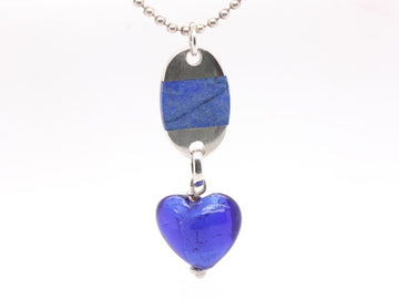 Solid Sterling Silver Large Natural Lapis Lazuli & Dichroic Glass Pendant