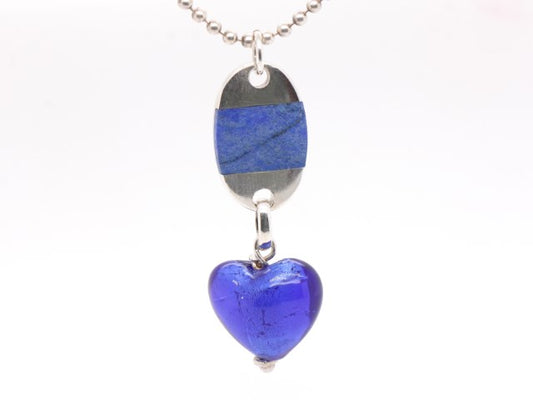 Solid Sterling Silver Large Natural Lapis Lazuli & Dichroic Glass Pendant