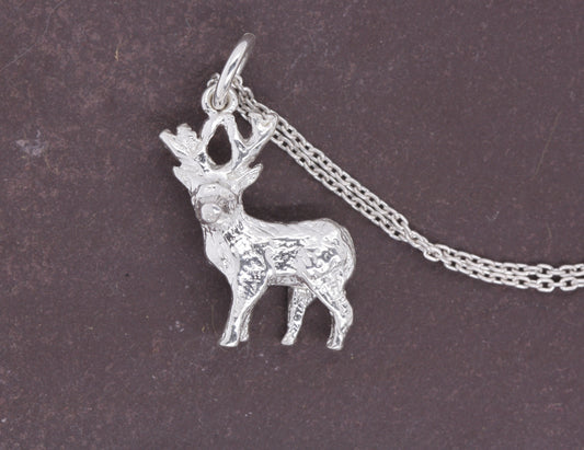 BJC® Sterling Silver Deer Stag Nature Pendant & Sterling Silver Trace Necklace