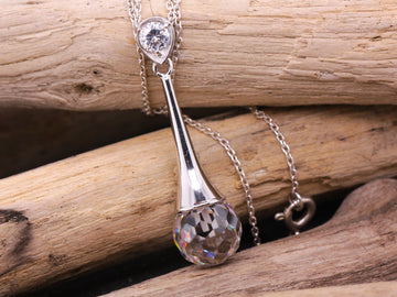 Sterling Silver Cubic Zirconia Disco Ball Cut Elegance Pendant with Optional Silver Necklace
