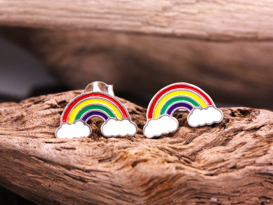 Beautiful Sterling Silver Full Rainbow & Rain Cloud Stud Earrings For The Perfect Gift
