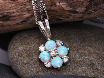 BJC® 9ct White Gold Natural Opal & Diamond 0.40ct 0.17ct Pendant Necklace