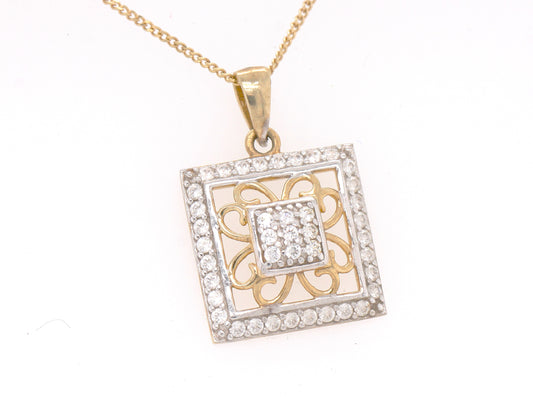 BJC® 9ct Yellow Gold Cubic Zirconia Square Cluster Pendant & Necklace P63