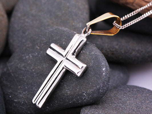 BJC® 9ct White & Yellow Gold Hollow Cross Crucifix Pendant & Necklace P55