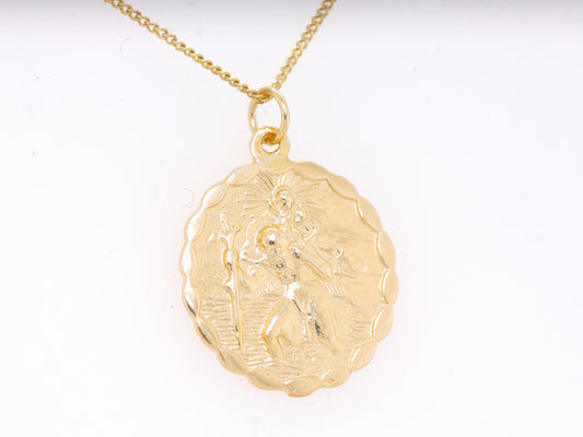 BJC® 9ct Yellow Gold St Saint Christopher Pendant / Medallion Travel Necklace