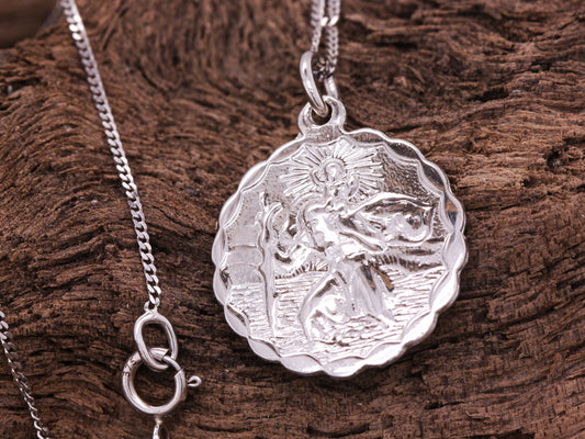 BJC® 9ct White Gold St Saint Christopher Pendant / Medallion Travel Necklace