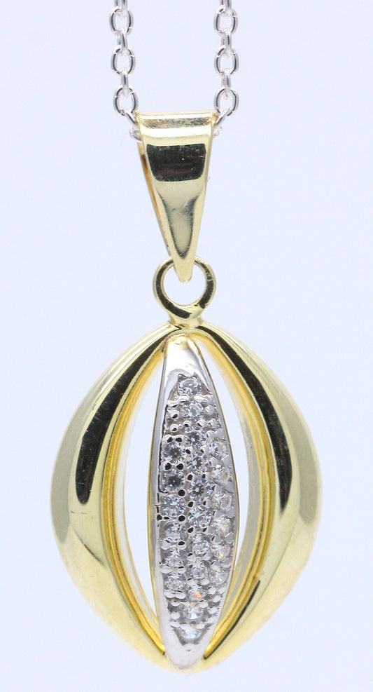 Solid Sterling Silver Designer Cubic Zirconia Pendant Finished 18ct Yellow Gold