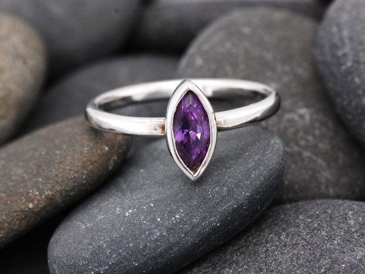 BJC® Genuine Sterling Silver 925 Marquise Cut Stacker Ring Amethyst Size N