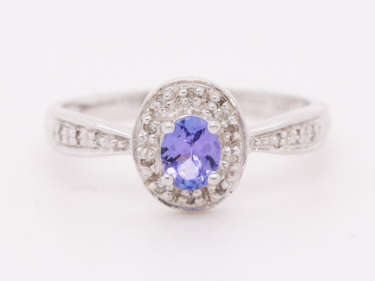 BJC® 9ct White Gold Tanzanite & Diamond Cluster Size N Engagement Ring R31