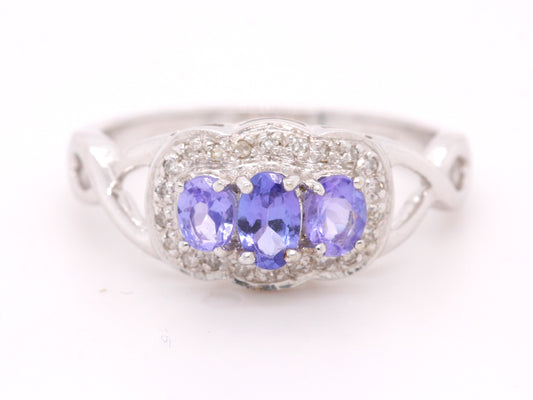 BJC® 9ct White Gold Tanzanite & Diamond Cluster Size N Dress Ring R68