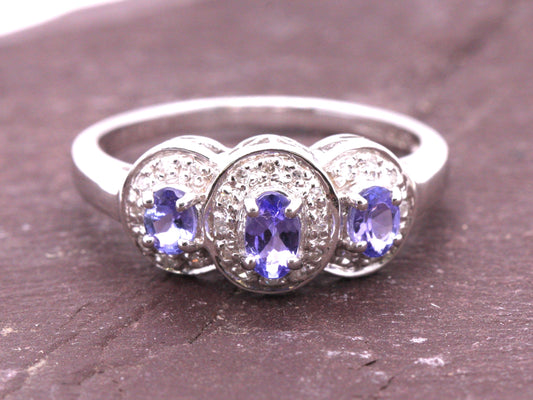 BJC® 9ct White Gold Tanzanite & Diamond Cluster Size O Dress Ring R61