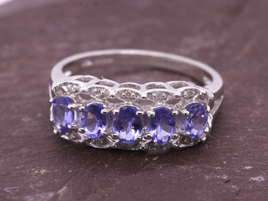 BJC® 9ct White Gold Tanzanite & Diamond Cluster Size K 1/2 Dress Ring R28