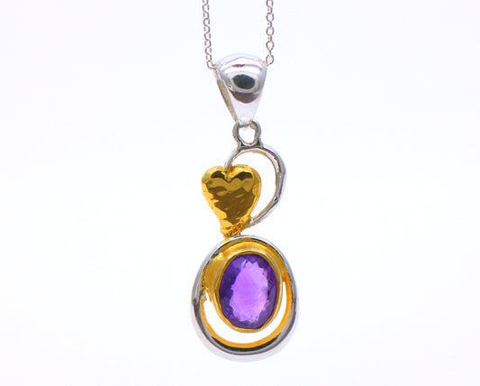 BJC® Sterling Silver & Yellow Gold Amethyst Pendant & Sterling Silver Trace Necklace