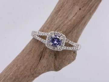 BJC® 9ct White Gold Tanzanite & Diamond Cluster Size O Cushion Ring R65