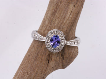 BJC® 9ct White Gold Tanzanite & Diamond Cluster Size N Engagement Ring R31