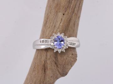 BJC® 9ct White Gold Tanzanite & Diamond Cluster Size L Engagement Ring R30