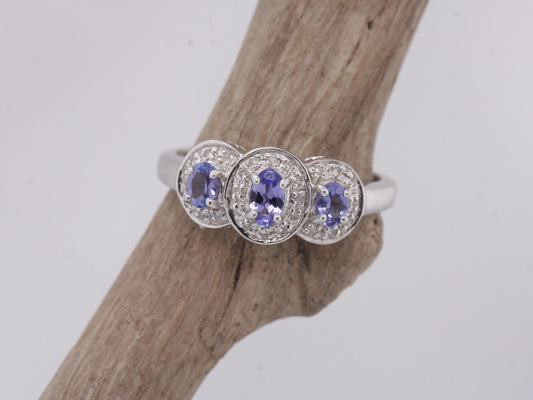 BJC® 9ct White Gold Tanzanite & Diamond Cluster Size O Dress Ring R61