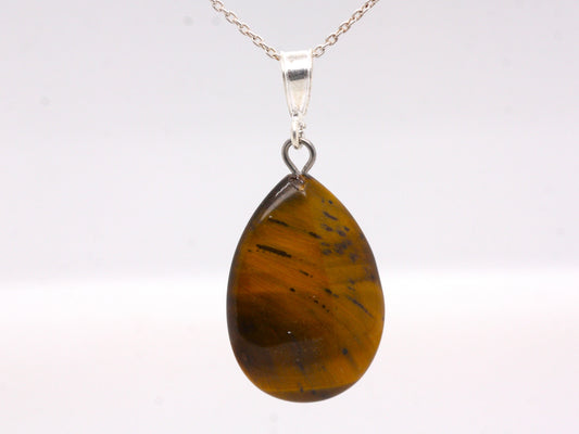 BJC® Sterling Silver Natural Tigers Eye Teardrop Pear Drop Pendant & Necklace