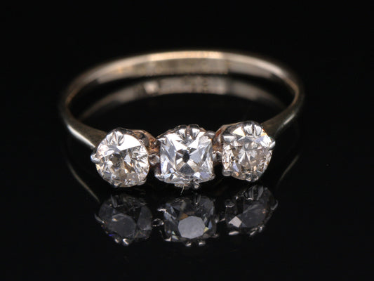 Antique 18ct Yellow Gold Diamond 1.00ct Trilogy Size M Engagement Ring British