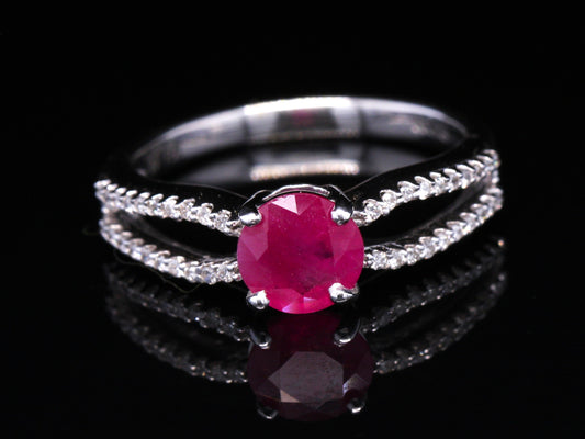 BJC® 18ct White Gold Ruby & Diamond Solitaire Size L Engagement Dress Ring R12