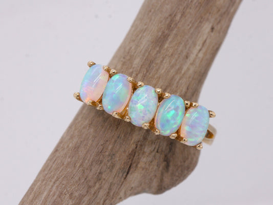 BJC® 9ct Yellow Gold Half Eternity Opal 5 Stone Size N Dress Cluster Ring R188