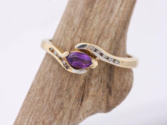 BJC® 9ct Yellow Gold Amethyst & Diamond Marquise Twist Engagement Ring R250