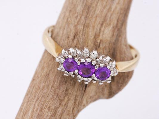 BJC® 9ct Yellow Gold Amethyst & Diamond Triple Cluster Engagement Ring R246