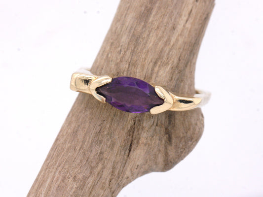 BJC® 9ct Yellow Gold Contemporary Amethyst 1.00ct Marquise Solitaire Ring R270