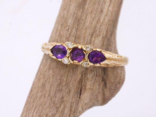 BJC® 9ct Yellow Gold Amethyst & Diamond Trilogy Three Stone Ring R269