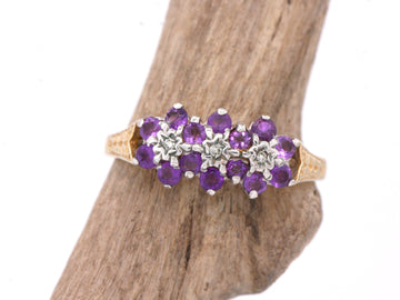 BJC® 9ct Yellow Gold Amethyst & Diamond Triple Cluster Engagement Ring R264