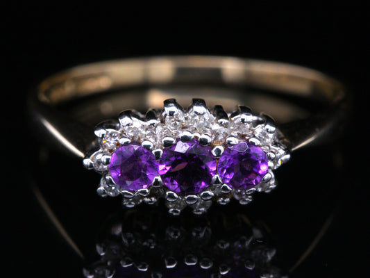 BJC® 9ct Yellow Gold Amethyst & Diamond Triple Cluster Engagement Ring R246