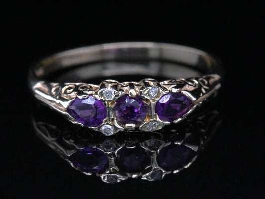 BJC® 9ct Yellow Gold Amethyst & Diamond Trilogy Three Stone Ring R269