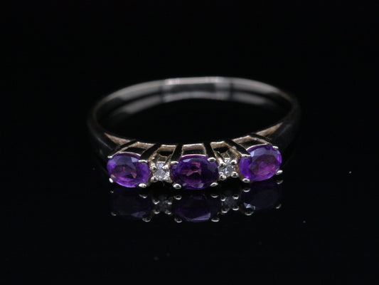 BJC® 9ct Yellow Gold Amethyst & Diamond Half Eternity Engagement Ring R261